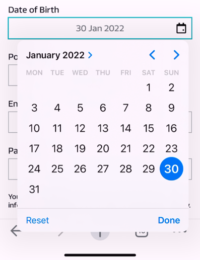 a screen shot of a typical calendar style date picker